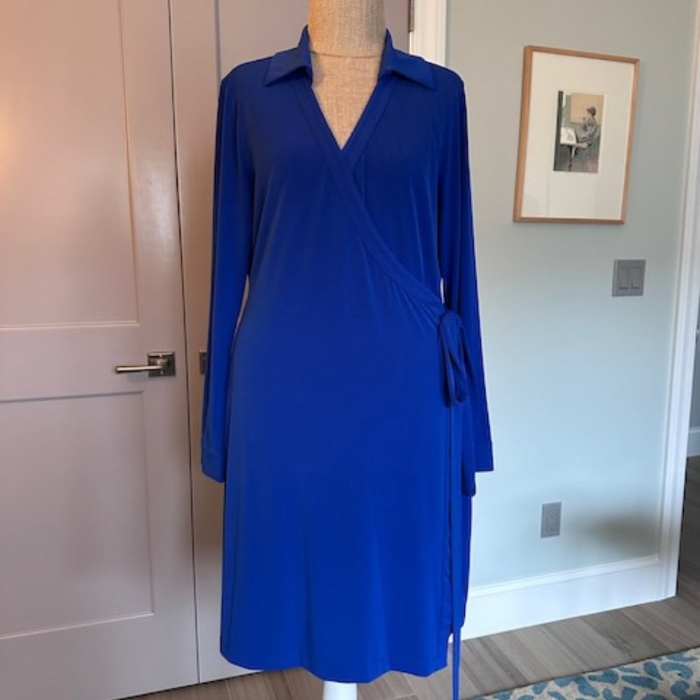 CALVIN KLEIN | Woman's Wrap Dress in royal blue, size 16